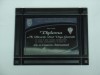 diploma Domin en placa de aluminio Anodizado de 175 mm x 250 mm, grabado con sus datos, en base de cristal, polister (polyester), o madera, con su logotipo impreso y o grabado
