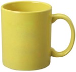 taza amarilla cermica tipo tarro, impresas en serigrafa, Capacidad: 11 oz. - 330 ml. taza publicitaria promocional con su logotipo impreso