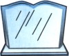 reconocimiento de escritorio de cristal con placa metálica en forme de libro grande, el escrito puede ir en cristal o en placa, incluye el logo de empresa o institución.