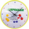 reloj de pared promocional cañuela, arillo plástico color amarillo de 28 cms. Diam. mica plástico 24 cms. impresión.