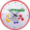 reloj de pared promocional cañuela, arillo plástico color rojo de 28 cms. Diam. mica plástico 24 cms. impresión.