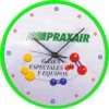 reloj de pared promocional cañuela, arillo plástico color verde de 28 cms. Diam. mica plástico 24 cms. impresión.