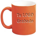 taza naranja cerámica tipo tarro, grabada en SandBlast, Capacidad: 11 oz. - 330 ml. taza publicitaria promocional con su logotipo grabado