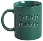 taza verde cerámica tipo tarro, grabada en SandBlast, Capacidad: 11 oz. - 330 ml. taza publicitaria promocional con su logotipo grabado